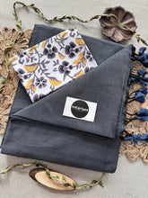 Dark Grey  Handloom Cotton Saree With White Flower Print Blouse